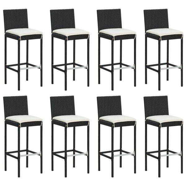 vidaXL Set mobilier bar de grădină cu perne, 9 piese, negru, poliratan