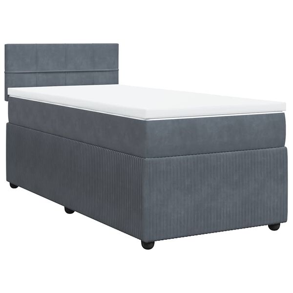 vidaXL Pat box spring cu saltea, gri &icirc;nchis, 90x190 cm, catifea