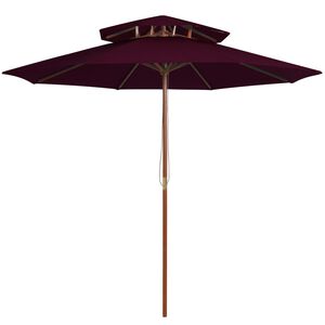 vidaXL Umbrelă de soare dublă, st&acirc;lp din lemn, roșu bordo, 270 cm