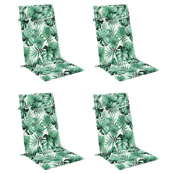 vidaXL Perne de scaun spătar &icirc;nalt, 4 buc, model frunze, textil Oxford