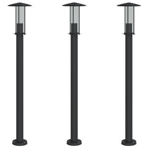 vidaXL Lămpi de podea de exterior 3 buc. negru 100 cm oțel inoxidabil