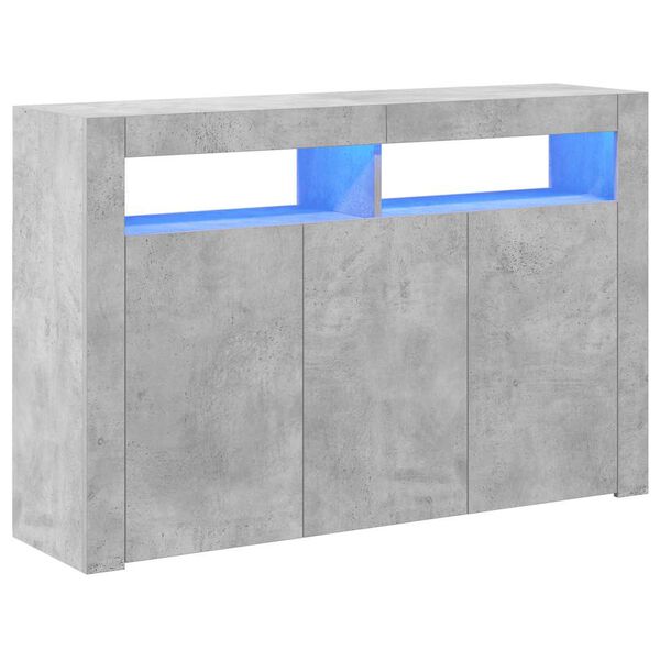 vidaXL Servantă cu lumini LED,gri beton, 116x30x75 cm