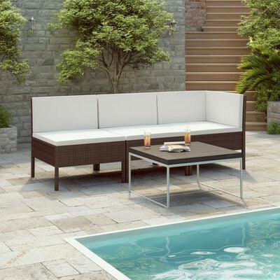vidaXL Set mobilier relaxare grădină cu perne 3 piese maro poliratan