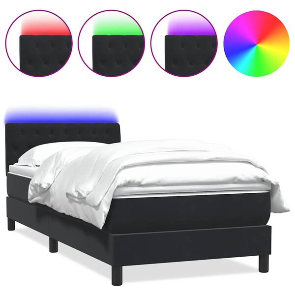vidaXL Pat cu arcuri cu saltea și LED, negru, 90x210 cm, catifea
