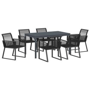 vidaXL Set de masă pentru grădină 7 pcs Negru poliratan