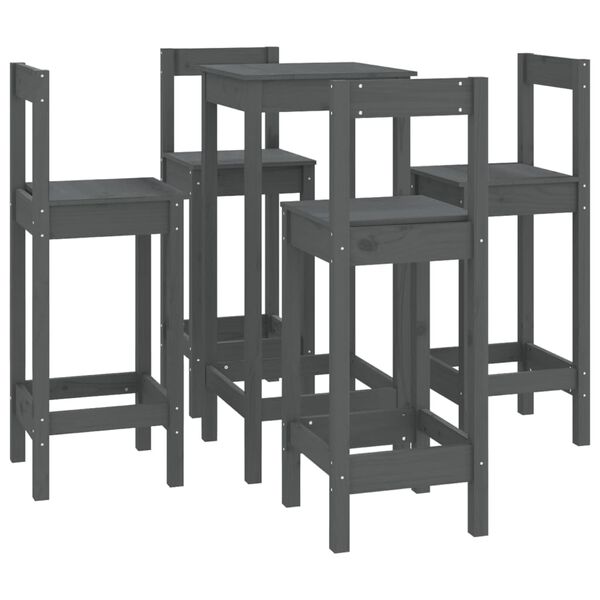 vidaXL Set mobilier de bar, 5 piese, gri, lemn masiv de pin
