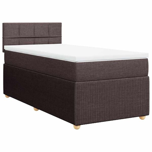vidaXL Pat box spring cu saltea, maro &icirc;nchis, 90x190 cm, textil