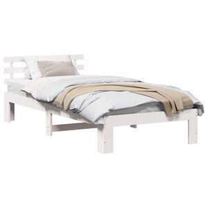 vidaXL Cadru de pat cu headboard Alb 90 x 200 cm Lemn de pin masiv