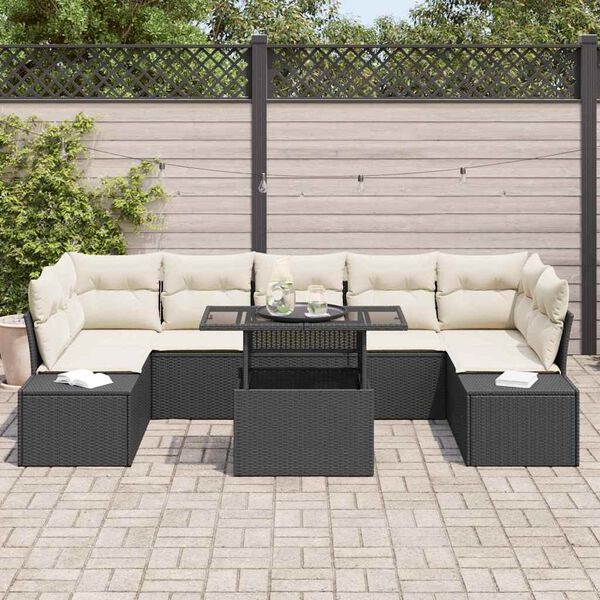 vidaXL Set de canapele pentru grădină cu pernă 8 pcs Negru și Crem