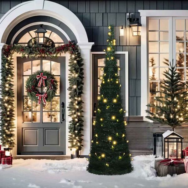 vidaXL Brad șnur de Crăciun artificial pop-up pre-iluminat verde 210cm