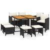 vidaXL Set mobilier de grădină cu perne, 9 piese, negru, poliratan