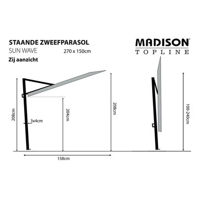 Madison Umbrelă de soare balcon Sun Wave, ecru, 270 x 150 cm, PAC3P016