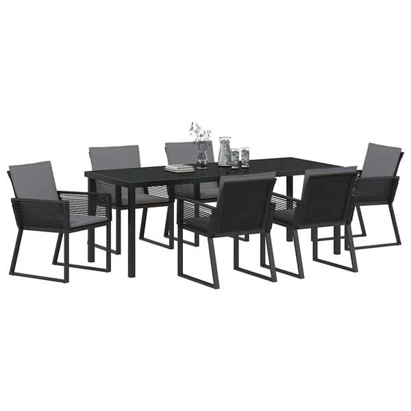 vidaXL Set de masă pentru grădină 7 pcs Negru