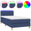 vidaXL Pat cu arcuri, saltea și LED, albastru, 90x200 cm, textil