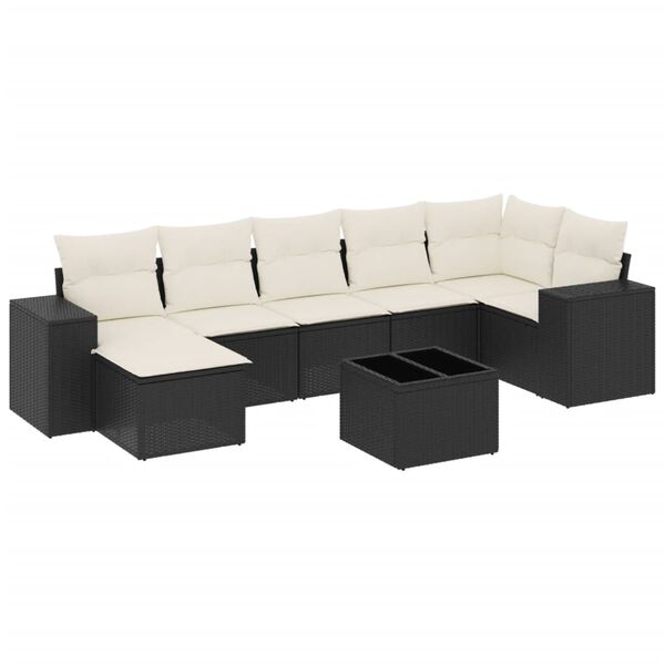 vidaXL Set mobilier de grădină cu perne, 8 piese, negru, poliratan