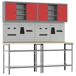 vidaXL Set banc de lucru 8 buc. Roșu și gri Oțel vopsit electrostatic