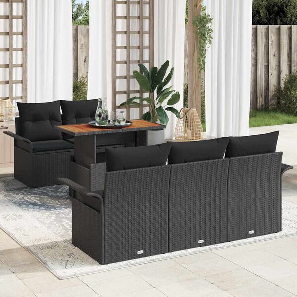 vidaXL Set de canapele pentru grădină 6 pcs Negru Rattan poli