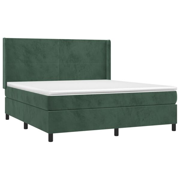 vidaXL Pat box spring cu saltea, verde &icirc;nchis, 180x200 cm, catifea