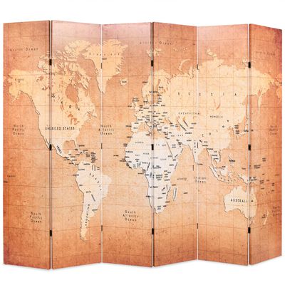 vidaXL Paravan de cameră pliabil, galben, 228 x 170 cm, harta lumii