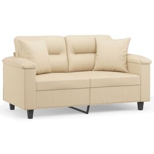 vidaXL Canapea cu 2 locuri, cu perne, crem, 120 cm, microfibră