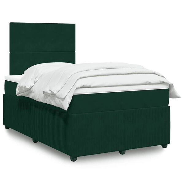 vidaXL Pat box spring cu saltea, verde &icirc;nchis, 120x200 cm, catifea