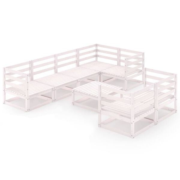 vidaXL Set mobilier de grădină, 8 piese, alb, lemn masiv de pin