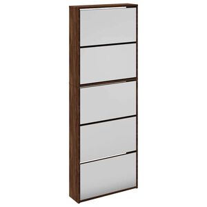 vidaXL Pantofar cu oglindă, 5 niveluri, stejar maro, 63x17x169,5 cm