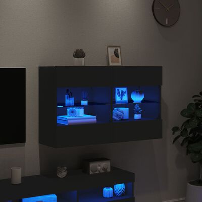 vidaXL Comodă TV de perete cu lumini LED, negru, 98,5x30x60,5 cm