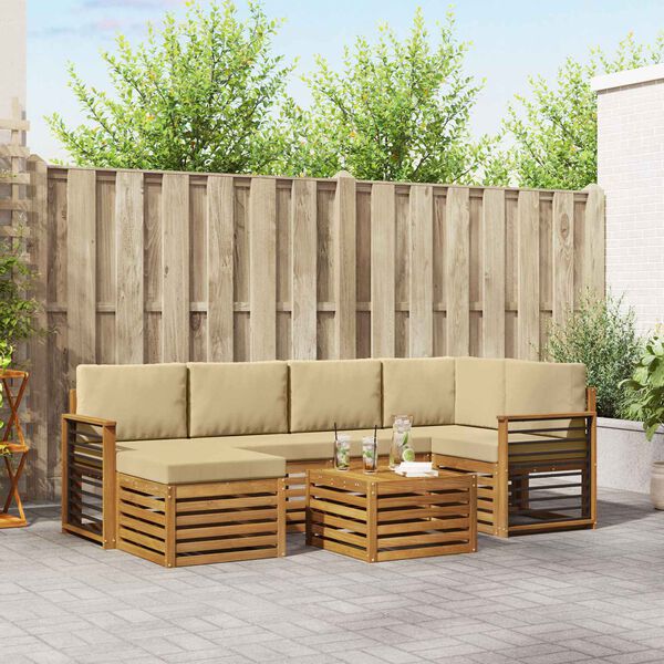 vidaXL Set canapea sectională cu pernă 7 pcs Natural și Bej