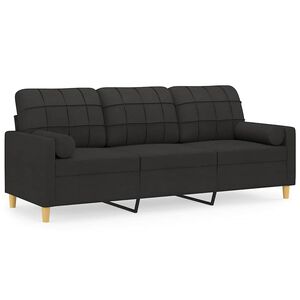 vidaXL Canapea cu 3 locuri cu pernuțe, negru, 180 cm, textil
