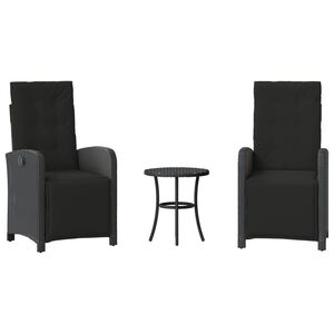 vidaXL Set bistro cu perne, 3 piese, negru, poliratan