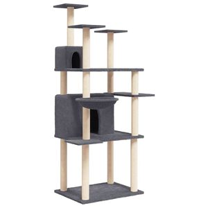 vidaXL Ansamblu de pisici, st&acirc;lpi din funie sisal, gri &icirc;nchis, 166 cm
