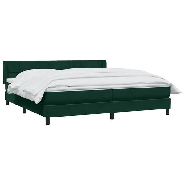 vidaXL Pat box spring cu saltea, verde &icirc;nchis, 180x220 cm, catifea