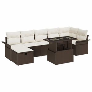 vidaXL Set de canapele pentru grădină cu pernă 8 pcs Maro Rattan poli
