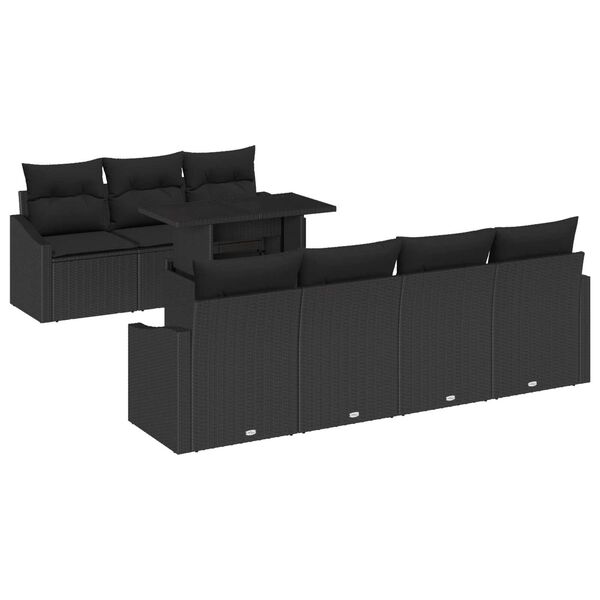 vidaXL Set de canapele pentru grădină cu pernă 8 pcs Negru poliratan