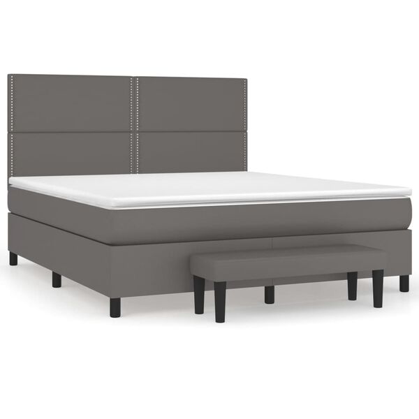vidaXL Pat box spring cu saltea, gri, 160x200 cm, piele ecologică