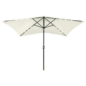 vidaXL Umbrelă de soare cu st&acirc;lp din oțel & LED-uri, nisipiu, 2x3 m