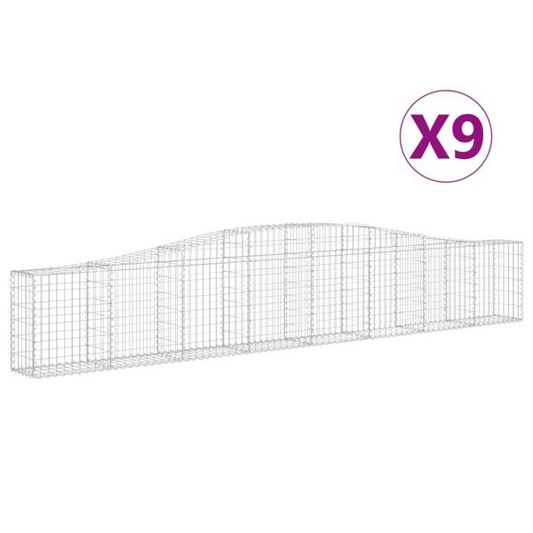 vidaXL Coșuri gabion arcuite 9 buc, 400x30x60/80 cm, fier galvanizat