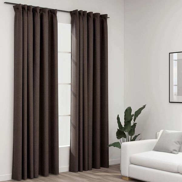 vidaXL Draperii opace aspect pânză cârlige 2 buc. gri taupe 140x245 cm
