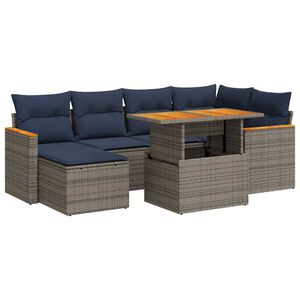 vidaXL Set canapele de grădină, 7 piese, cu perne, gri, poliratan