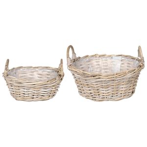 vidaXL Coș de plantat GENDT 2 buc. Gri natural Ratan Kubu
