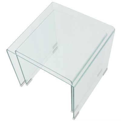 vidaXL Set de masă din sticlă securit transparentă, stivuibil, 2 piese