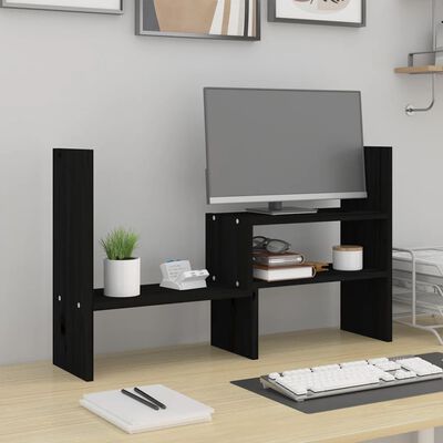 vidaXL Suport pentru monitor, negru, (39-72)x17x43 cm, lemn masiv pin