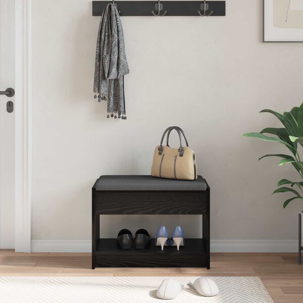 vidaXL Bancă pentru hol cu pernă cu raft Stejar Negru 63 x 38 x 45 cm