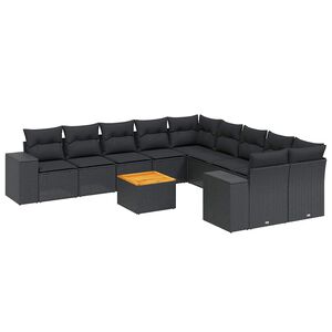 vidaXL Set canapele de grădină cu perne, 11 piese, negru, poliratan