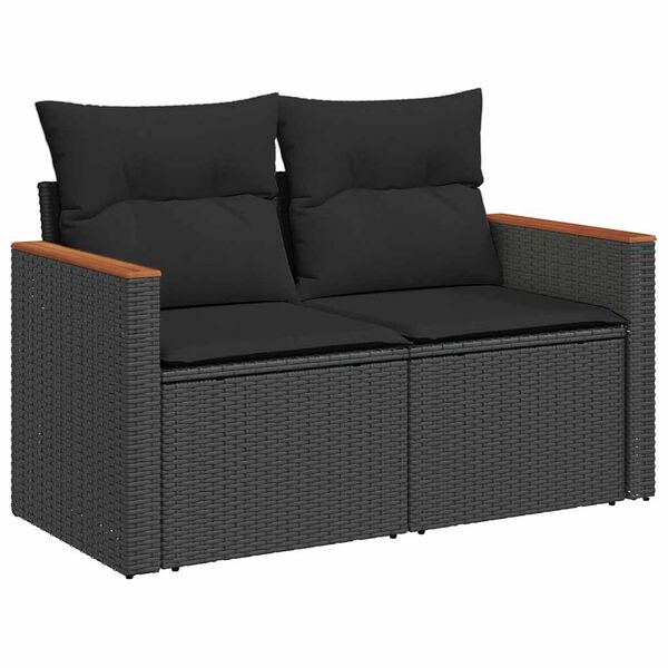 vidaXL Set canapele grădină cu perne 11 piese, negru, poliratan/acacia