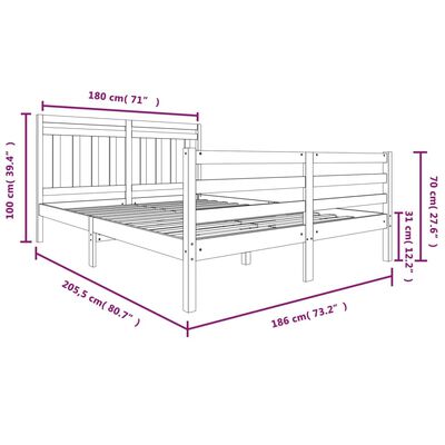 vidaXL Cadru de pat, Super King, 180x200 cm, lemn masiv