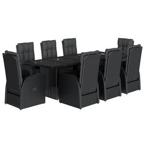 vidaXL Set mobilier de grădină cu perne, 9 piese, negru, poliratan