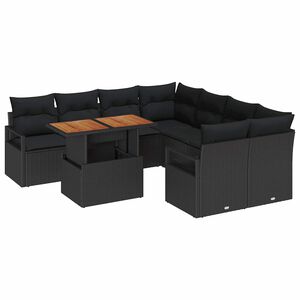 vidaXL Set de canapele pentru grădină 9 pcs Negru Rattan poli