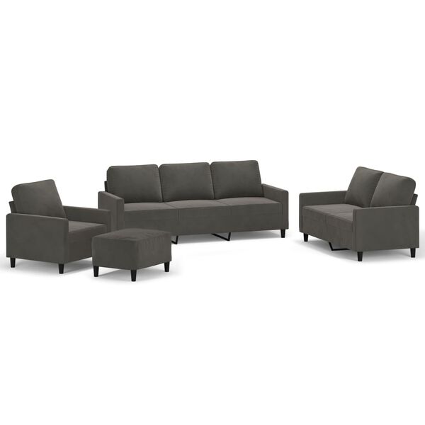 vidaXL Set de canapele cu perne, 4 piese, gri &icirc;nchis, catifea